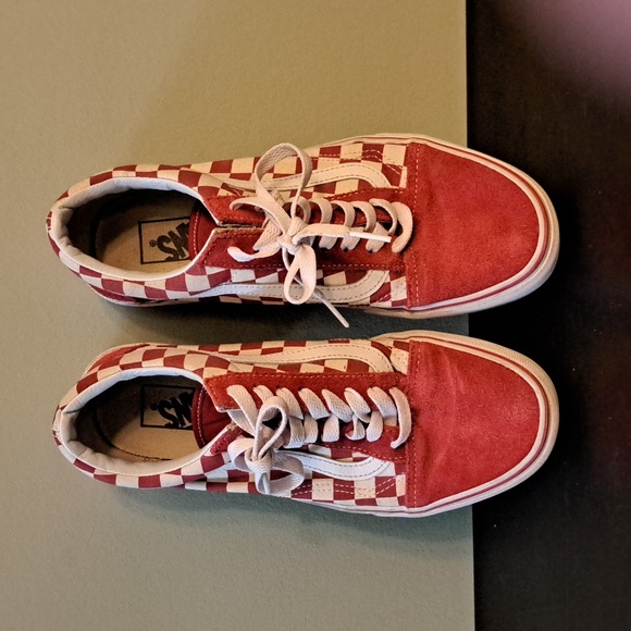 Vans Shoes - Vans Old Skool Red and White Checkerboard Canvas Sneakers Womens 8.5 Mens 7